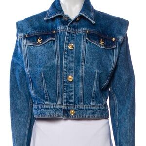 Versace Denim Jacket 
gold-tone Medusa buttons Bust 34.25” Waist 30.5” Excellent